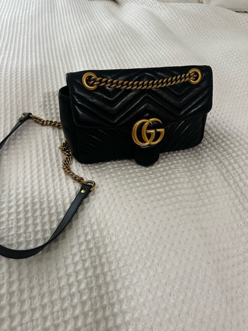 Gucci Black Matelassé GG Marmont Shoulder Bag with Gold Hardware